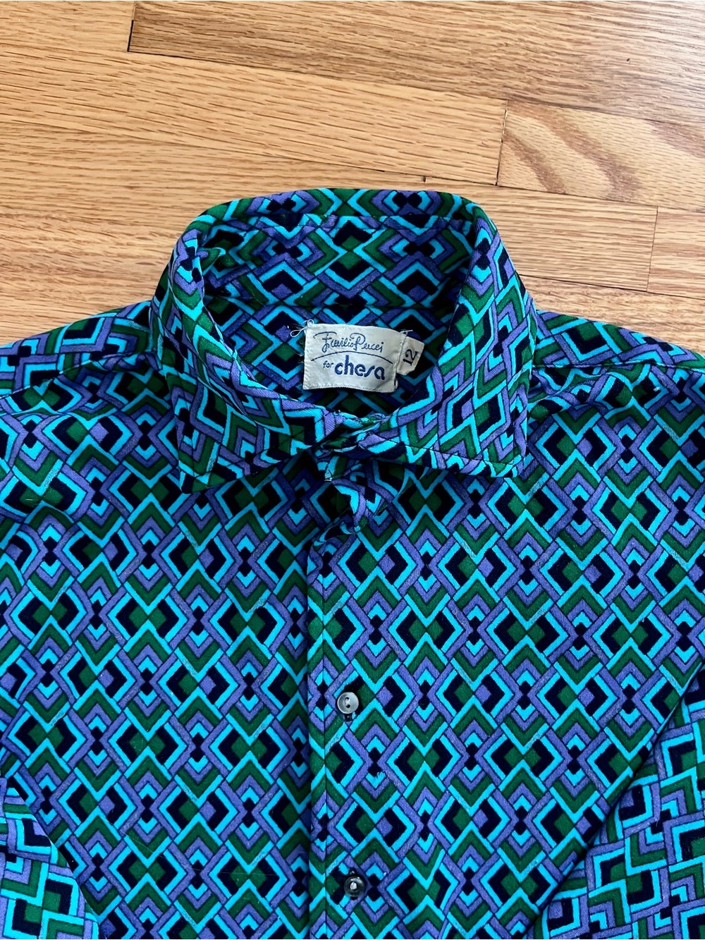 Vintage Emilio Pucci for Chesa Green & Blue Geometric Button-Up Shirt